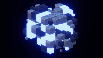 Abstract 3d horizontal cube block neon futuristic science fiction electronic matrix modern technology energetic shape business cloud computing data geometry structure connection concept loop animation video