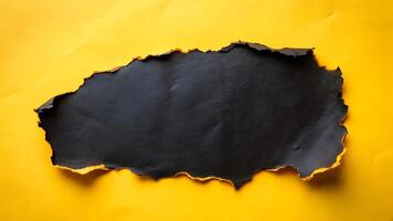 Burnt Paper Hole on Yellow Background, Abstract Design Element for Creative Projects photo