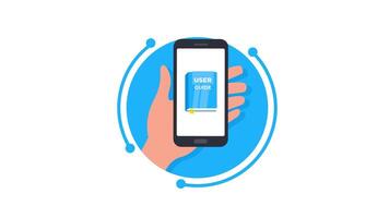 Hand holding smartphone with user guide and unpacking guide on screen video