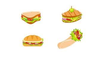 Sandwiches and Wraps rotating on white and chroma key background video