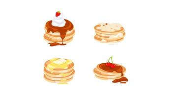 Pancakes with different toppings on white and green screen background video