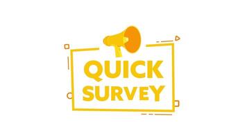 Quick survey animation with megaphone on white and blue screen video