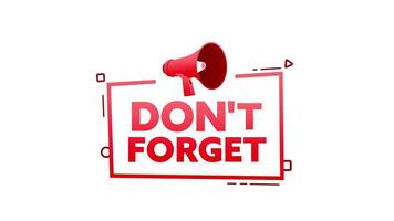 Red megaphone appearing with don't forget reminder text animation on white and green screen video