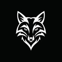 Fox head logo design in white outline on a black background vector