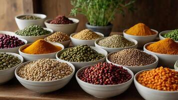 Assorted Legumes and Spices in Bowls for Business Visuals and Nutrition Concepts photo
