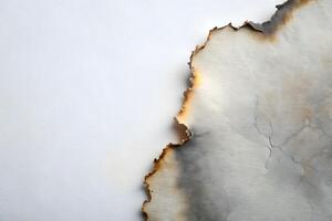 Burnt Paper Texture with Charred Edges on White Background Surface photo
