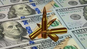 Banknotes, Ammunition, Finances, Movement Over 100 Dollar Bills, Cartridge, Bullet, Exclusive, Elite Background video