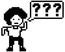 Cute design 8 bit of man male or boy with question mark quiz confuse question decoration. vector