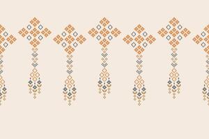 Cross stitch with brown cream background motif ethnic pattern decor. vector