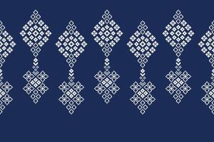 Pixel art of ethnic with blue background color fabric pattern motif. vector