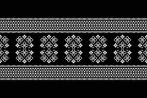 Black color background cross stitch and ethnic pattern art pixel art design decor. vector