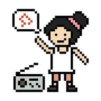 Cartoon 8bit pixel of female lady girl woman happy exercise dance music design. vector