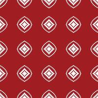 Design of ethnic of cross stitch with red color background fabric pattern decor. vector