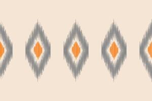 Fabric pattern ikat motif design of brown cream color background geometic ethnic art. vector
