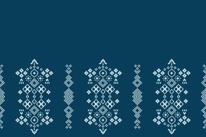 Ethnic pattern blue background color with ethnic pattern decor cross stitch pixel design. vector
