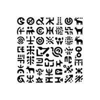 Ancient symbols collection petroglyphs and rock art icons set black primitive script elements for historical or archaeological design vector