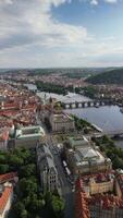 Vertical Aerial View of Prague with Vltava River on a Clear Afternoon video