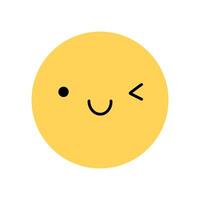 Cute yellow smile icon with happy facial expression. Winking character with cheerful, playful mood isolated on a white background. flat illustration. Perfect for social media, stickers. vector