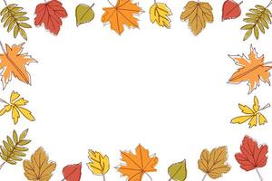 Autumn frame with leaves of different trees. Sketch, doodle, design elements. illustration of hand drawn colorful leaves icons on white background. vector