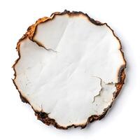Abstract representation of burnt paper edges on white background, graphic element photo