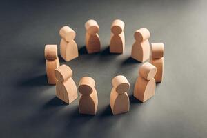 Wooden Figures Standing in Circle Symbolizing Teamwork and Unity photo