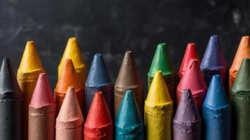 Colorful Crayons Standing in a Row Representing Creative Business Solutions photo