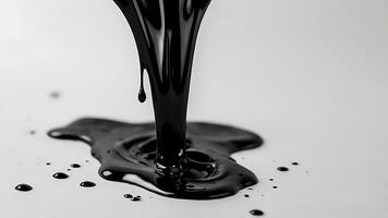Dramatic Pour of Viscous Black Liquid Creating Abstract Patterns photo