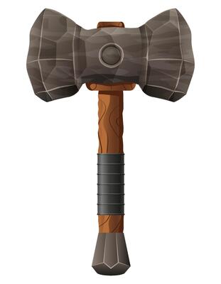 detailed illustration showing of fantasy and ancient weapons hammer isolated white background