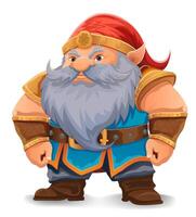 cartoon fantasy dwarf character with bright blue beard and armor wearing an orange hat he stands firmly with a determined expression the design colorful illustration vector