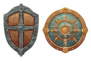 detailed illustration showing of fantasy and ancient weapons shield isolated on white background vector
