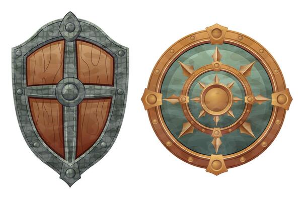 detailed illustration showing of fantasy and ancient weapons shield isolated on white background