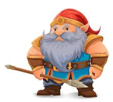cartoon fantasy dwarf character with a bright blue beard and armor wearing an orange hat he stands firmly with determined expression the design is colorful illustration vector