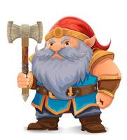 cartoon fantasy dwarf character with a bright blue beard and armor wearing an orange hat he stands firmly with a determined expression the design is colorful illustration vector