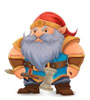 cartoon fantasy dwarf character with a bright blue beard and armor wearing an orange hat he stands firmly with a determined expression the design is a colorful illustration vector