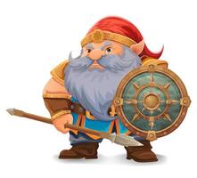 cartoon fantasy dwarf character with a bright blue beard and armor wearing an orange hat he stands firmly with a determined expression the design colorful illustration vector