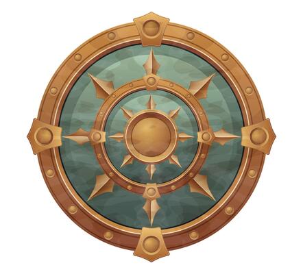 detailed illustration showing fantasy and ancient weapons shield isolated on white background