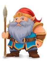 Wecartoon fantasy dwarf character with a bright blue beard and armor wearing an orange hat he stands firmly with determined expression the design colorful illustration vector