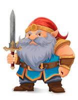 cartoon fantasy dwarf character with bright blue beard and armor wearing an orange hat he stands firmly with a determined expression the design is colorful illustration vector