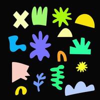 A black background with various shapes and colors vector