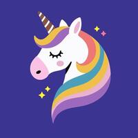 A unicorn with rainbow hair on a blue background vector