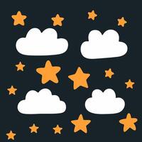 A set of clouds and stars with orange stars vector