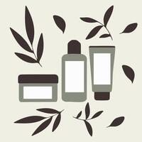 illustration of cosmetic products and leaves vector