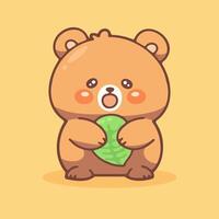 A cartoon bear holding a leaf vector