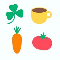 A cup of coffee, a carrot, and a clover vector