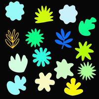 A bunch of colorful leaves and flowers on a black background vector