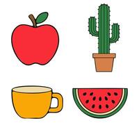 A cactus, a cup of coffee and a watermelon vector