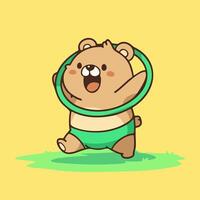 A cartoon bear running with a hula hoop vector