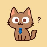A cartoon cat with a blue tie and a question mark vector