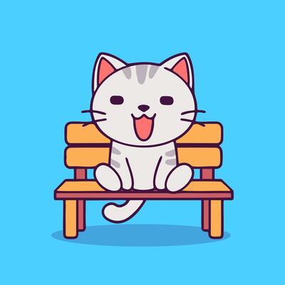A cartoon cat sitting on a bench