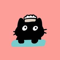 A black cat with a hat on its head vector